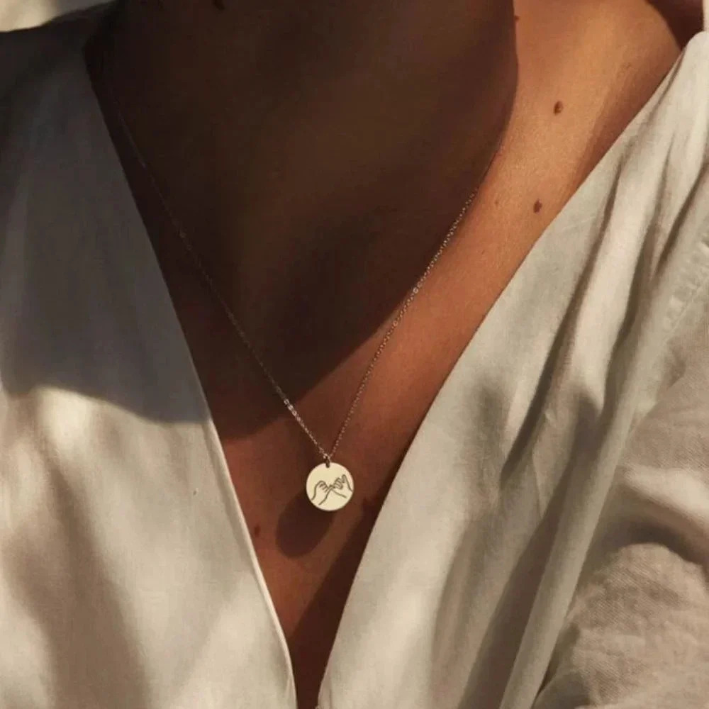 "Fingers Crossed" Sign Language Gold Disc Necklace - Picture 6 of 9